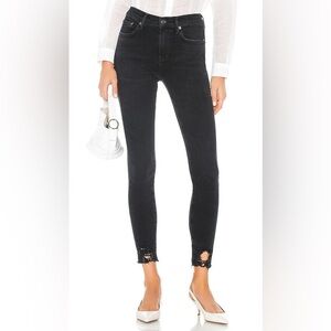 AGOLDE Sophie High Rise Skinny Ankle Shout Faded Black Ripped Hem Jeans EUC 28